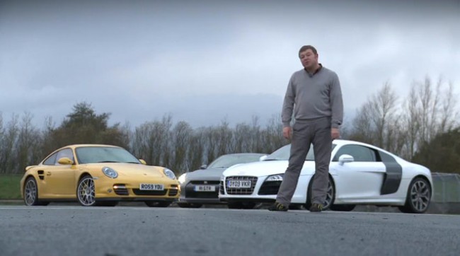 VIDEO: Porsche 911 Turbo vs Nissan GT-R vs Audi R8 V10